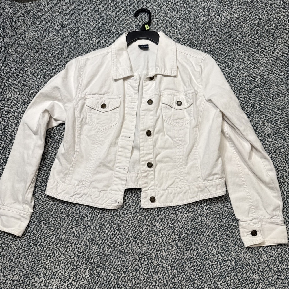 Faded Glory Women's White Denim Classic Trucker Jacket Size L Large 12-14